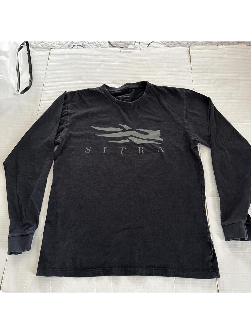 Sitka Gear Shirt Mens Medium Black Icon Long Sleeve Pima Cotton Logo Hunting